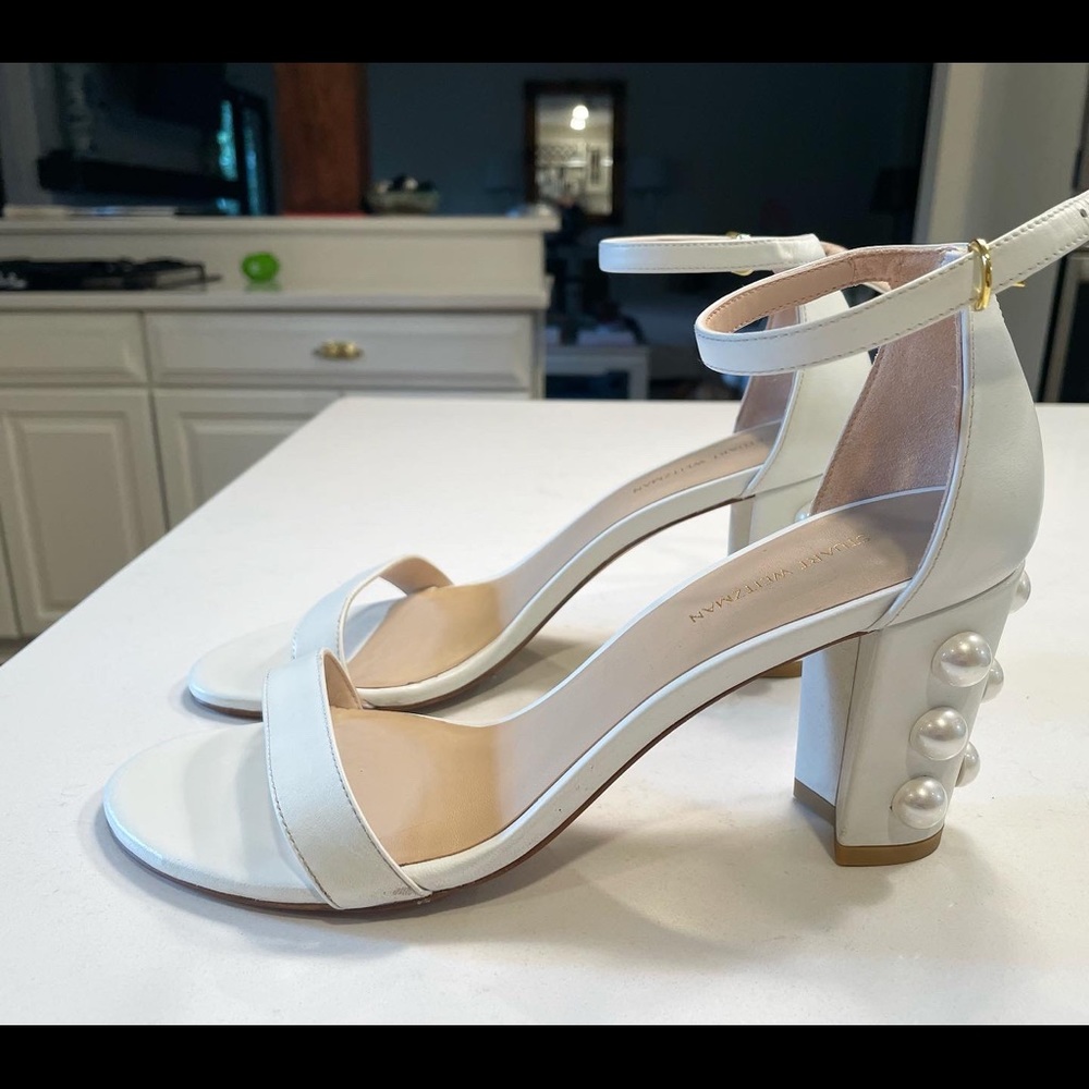 Stuart Weitzman block heel with pearls